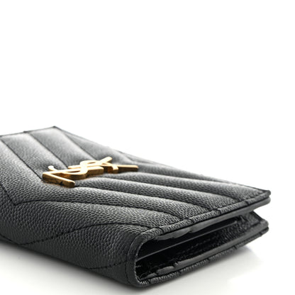 Saint Laurent Grain De Poudre Matelasse Chevron Monogram Zipped Card Case Black 10 of 11