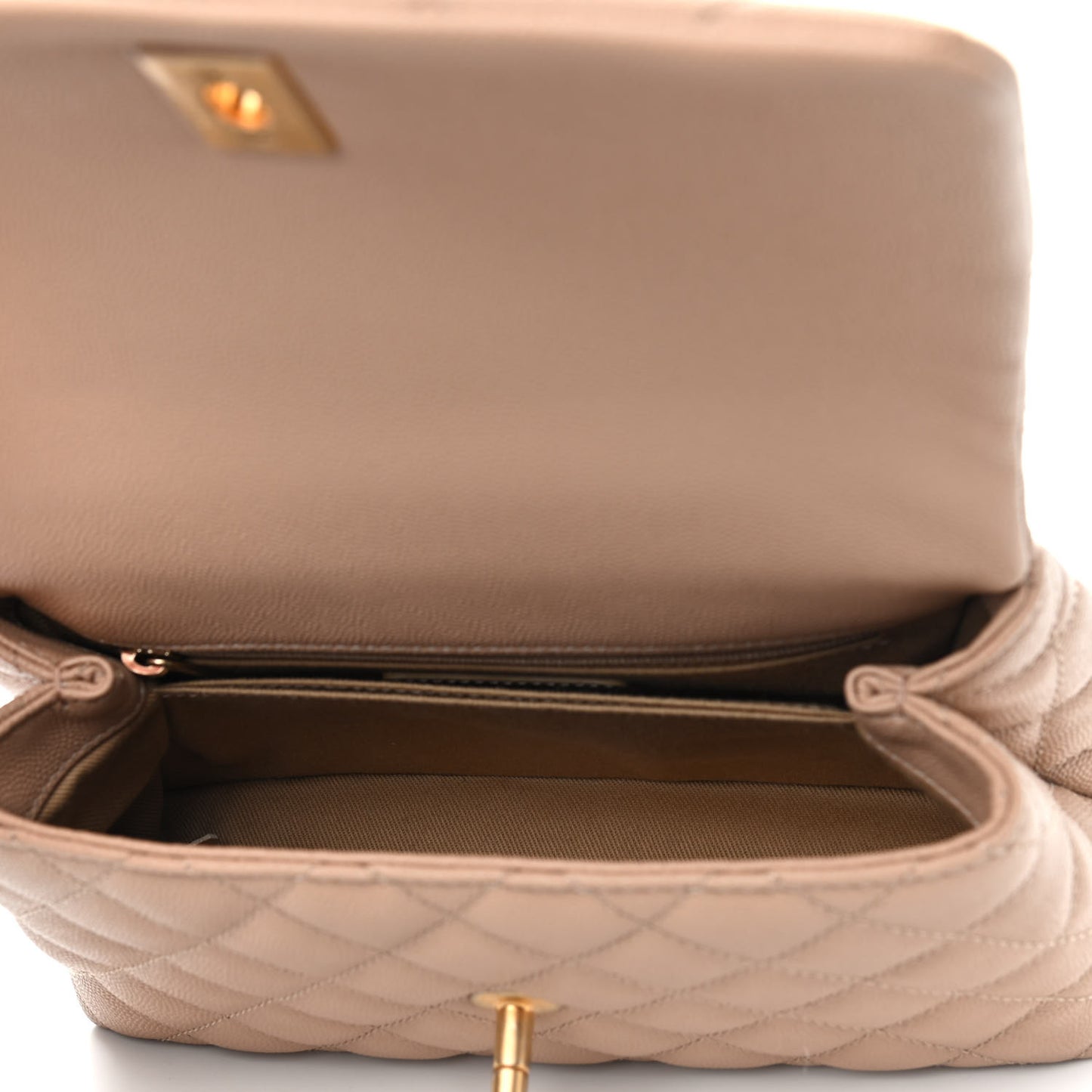 Caviar Lizard Embossed Quilted Mini Coco Handle Flap Beige