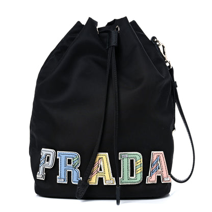 Prada Saffiano Tessuto Nylon Vela Lettering Bucket Wristlet Black 1 of 8
