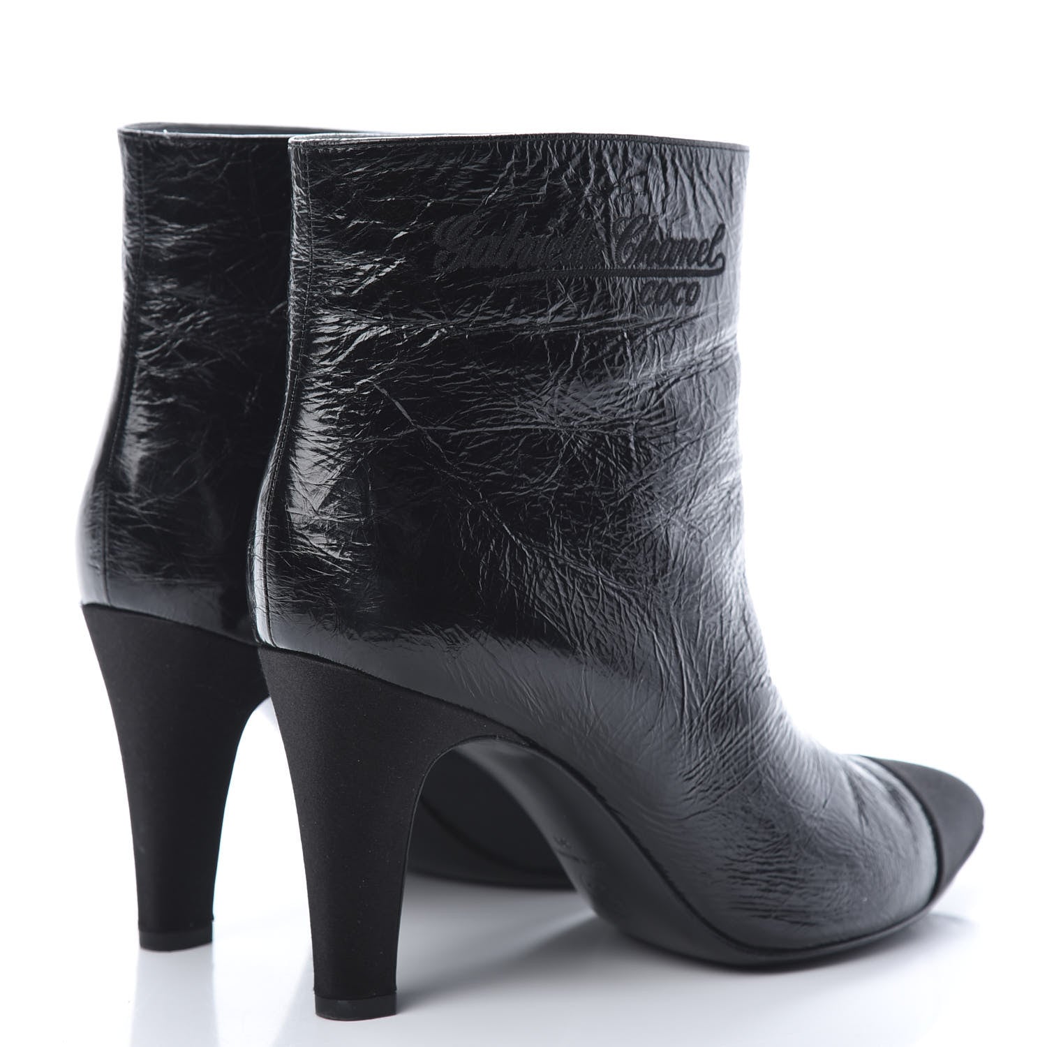 Chanel Crumpled Calfskin Satin Cap Toe Short Ankle Boots 39 Black 4 of 10