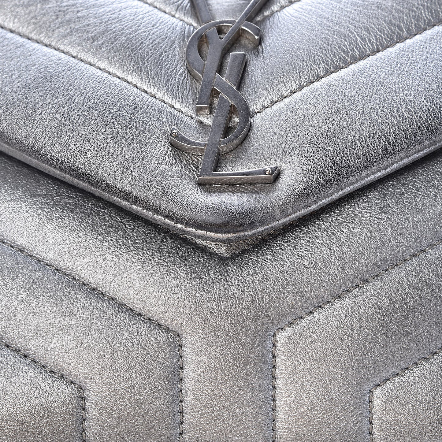 Calfskin Y Quilted Monogram Small Loulou Chain Satchel Silver