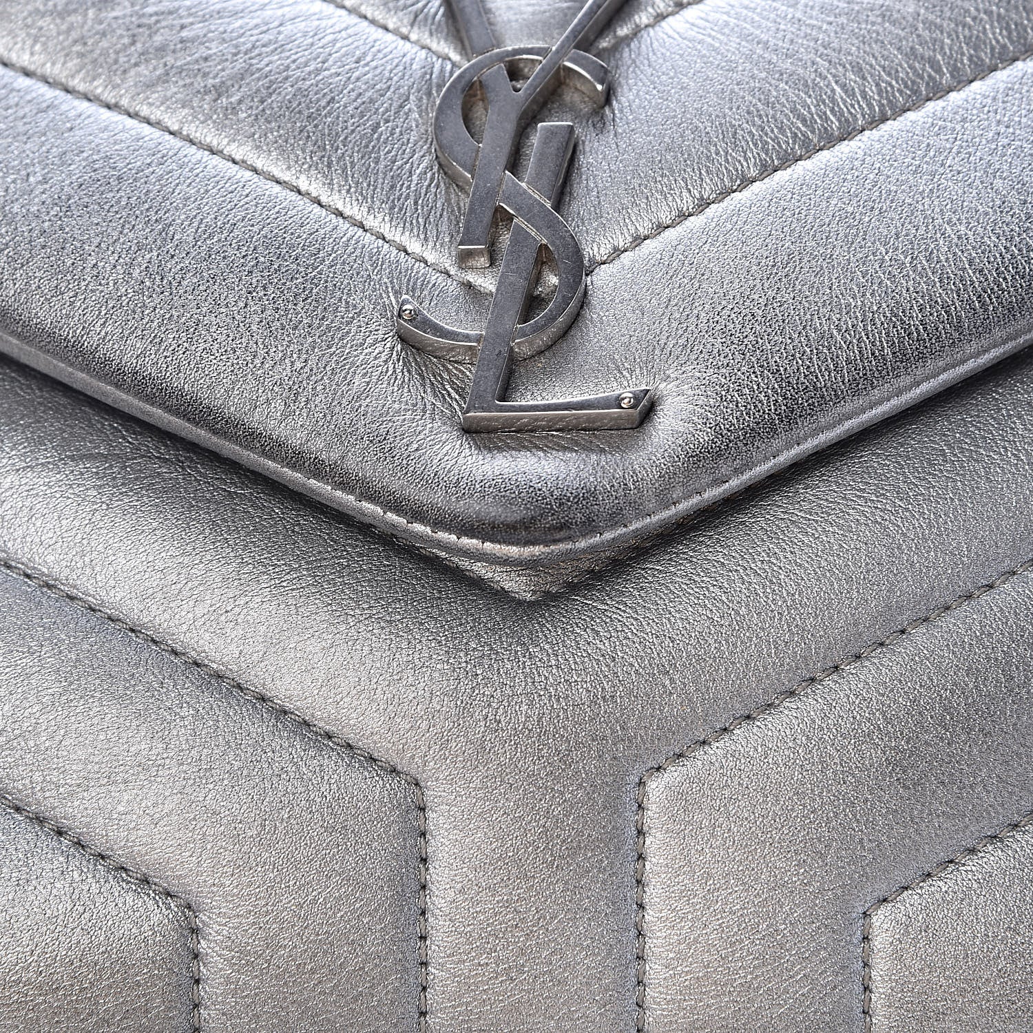 Saint Laurent Calfskin Y Quilted Monogram Small Loulou Chain Satchel Silver 15 of 15