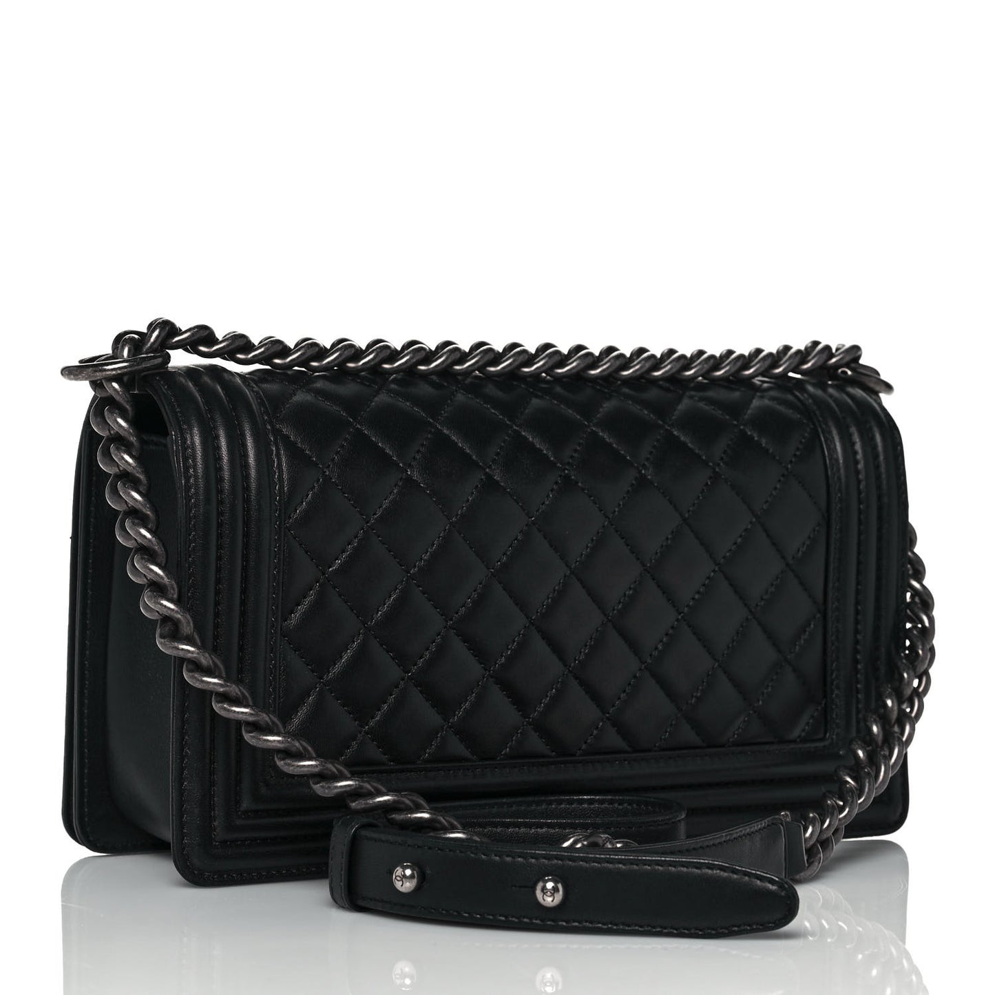 Lambskin Quilted Medium Boy Flap Black