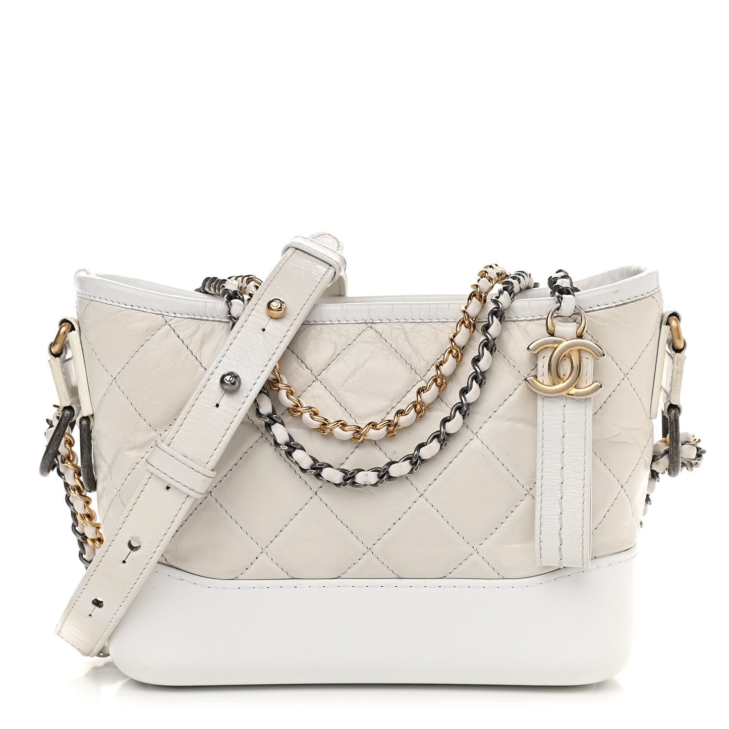 Aged Calfskin Quilted Small Gabrielle Hobo White