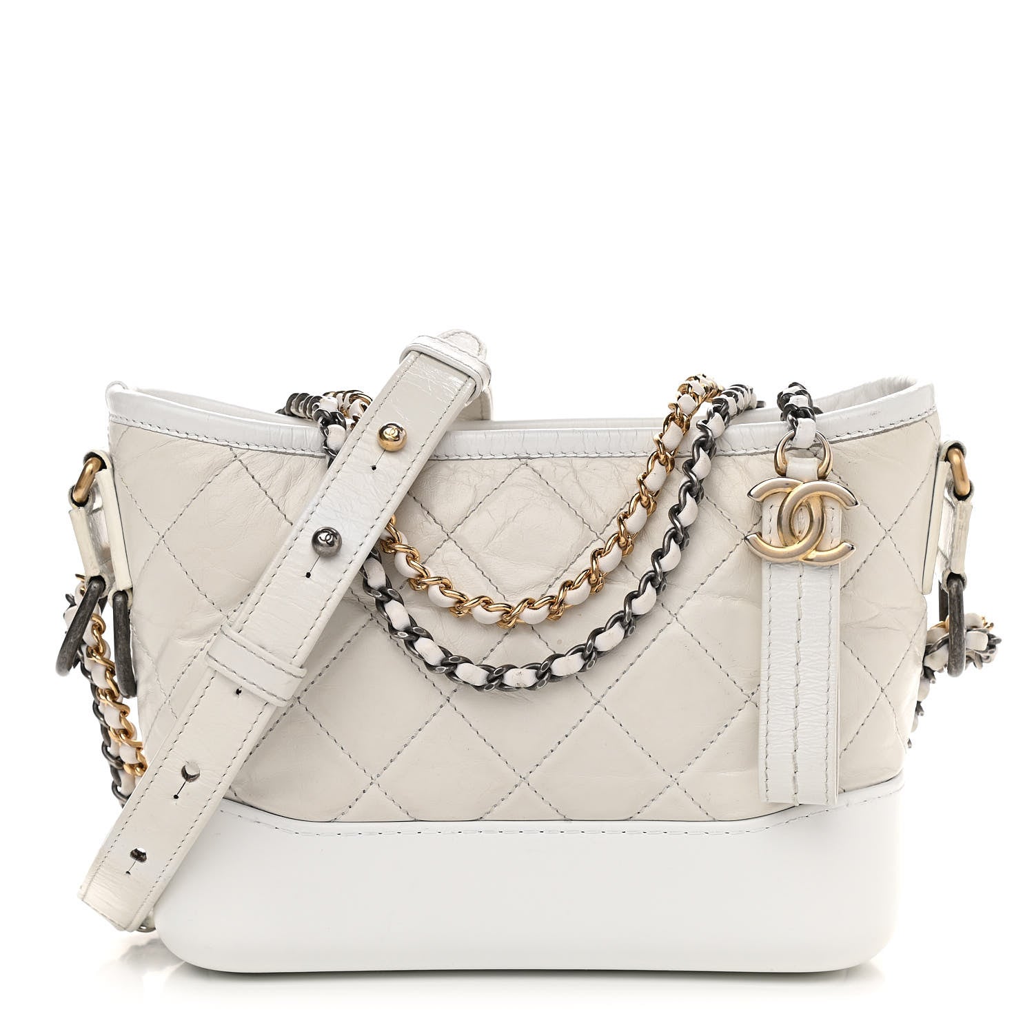 Chanel Aged Calfskin Quilted Small Gabrielle Hobo White 1 of 13