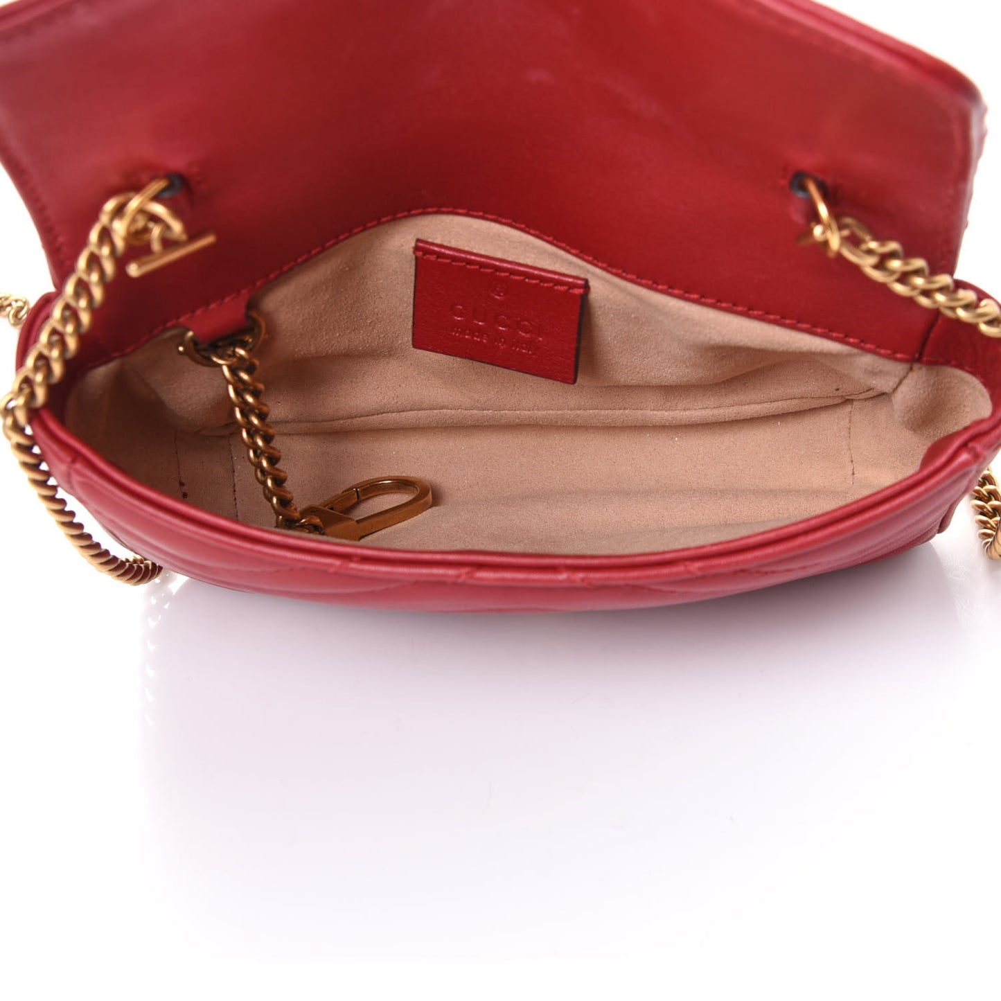 Calfskin Matelasse Super Mini GG Marmont Shoulder Bag Hibiscus Red