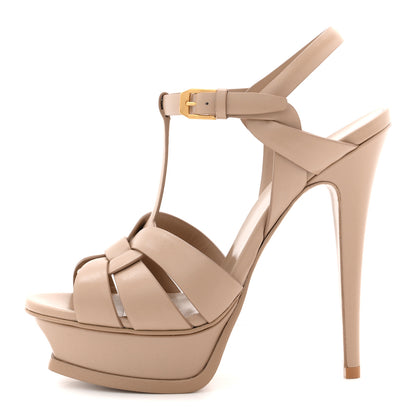 Saint Laurent Calfskin Tribute 105 Platform Sandals 36.5 Dark Beige 1 of 10