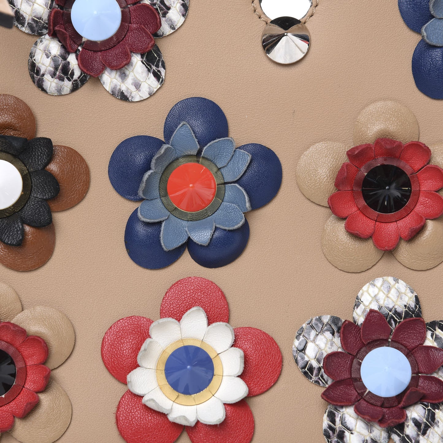 Calfskin Flowerland Studded Dotcom Satchel Cuoio Multicolor
