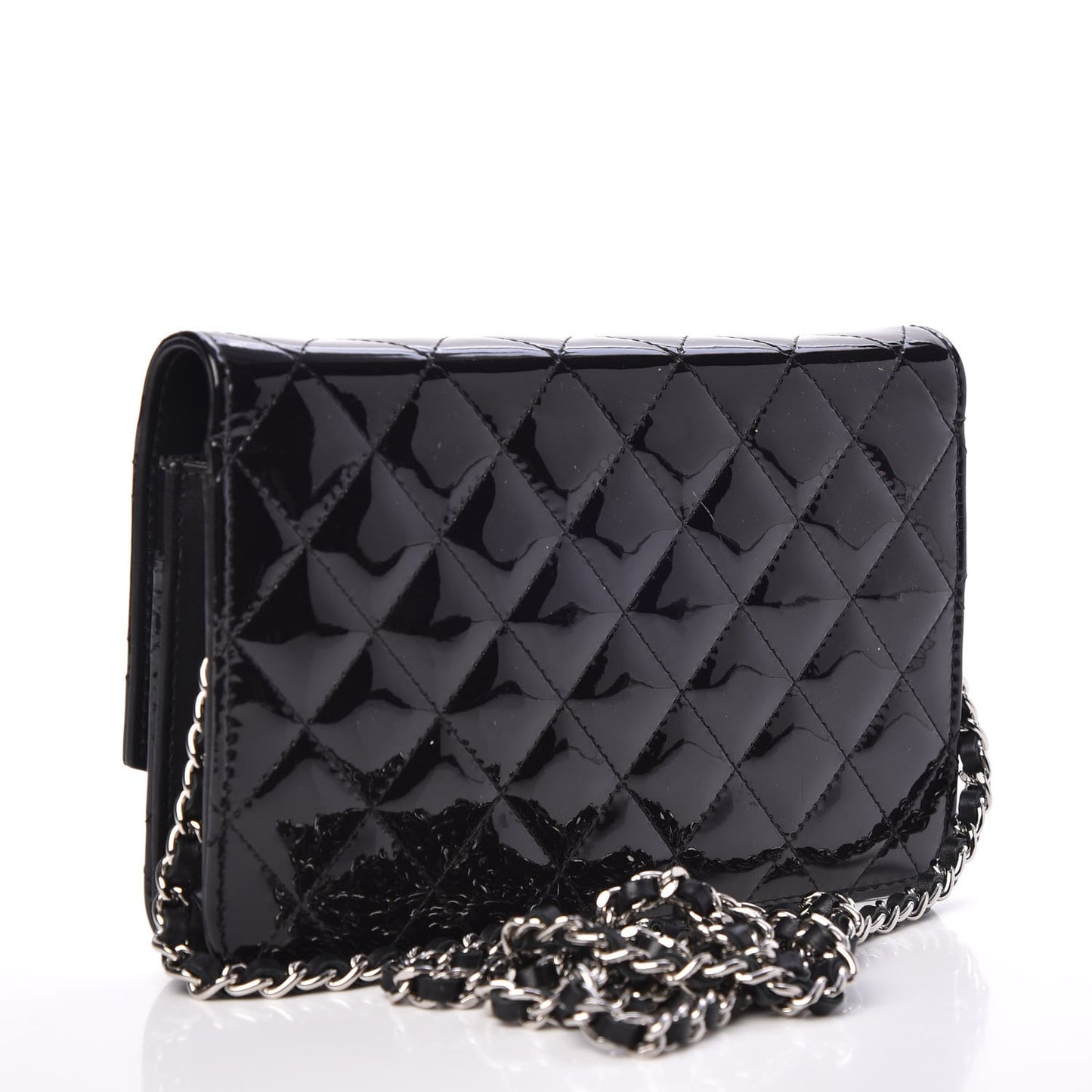 Patent Quilted Brilliant Wallet On Chain WOC Black