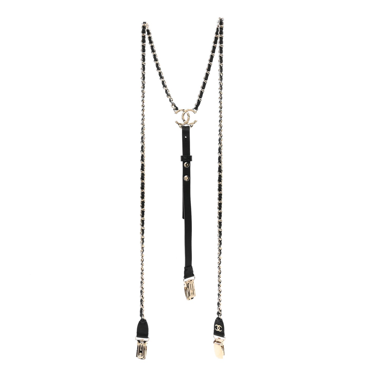 Calfskin CC Chain Suspenders S Black