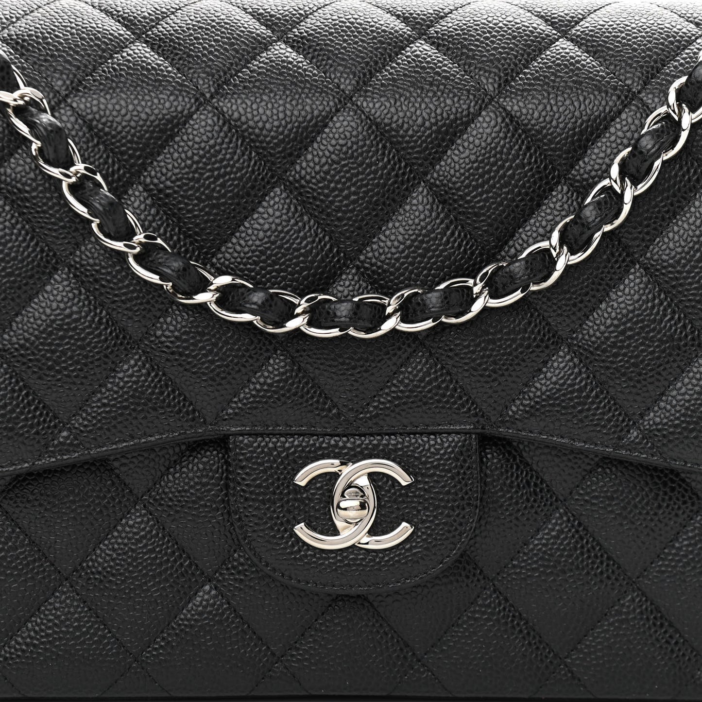 Caviar Quilted Jumbo Double Flap Black