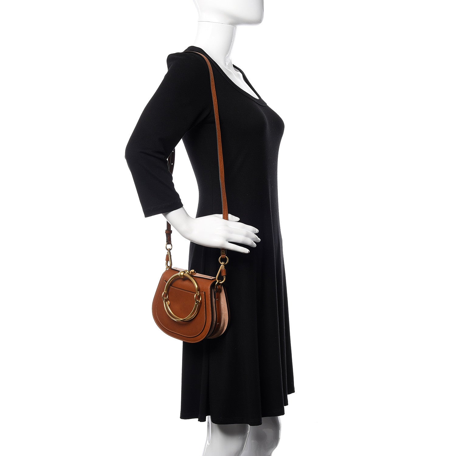 Chloe Calfskin Suede Floral Patchwork Small Nile Bracelet Bag Caramel 2 of 11