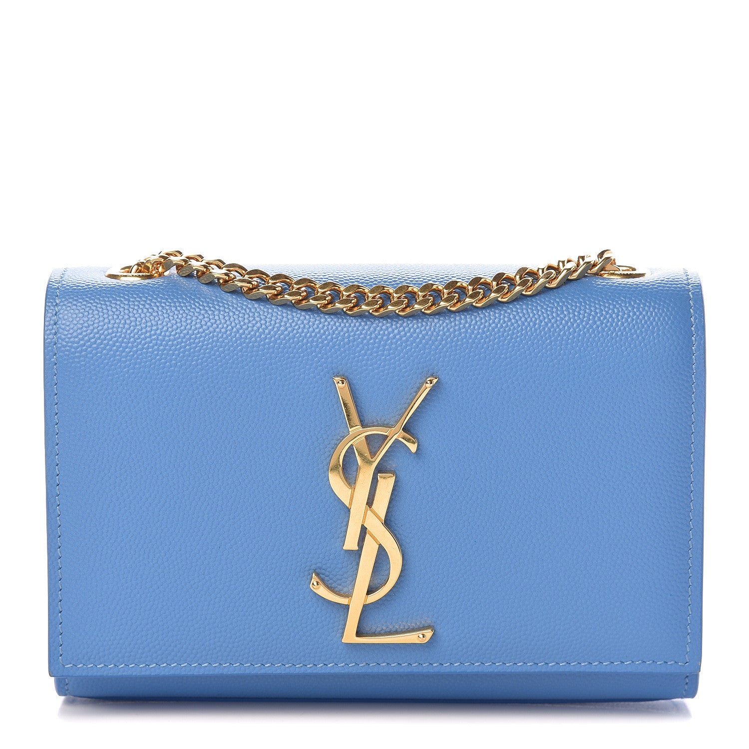 Saint Laurent Grain De Poudre Small Classic Monogram Kate Satchel Blue Clair 1 of 9