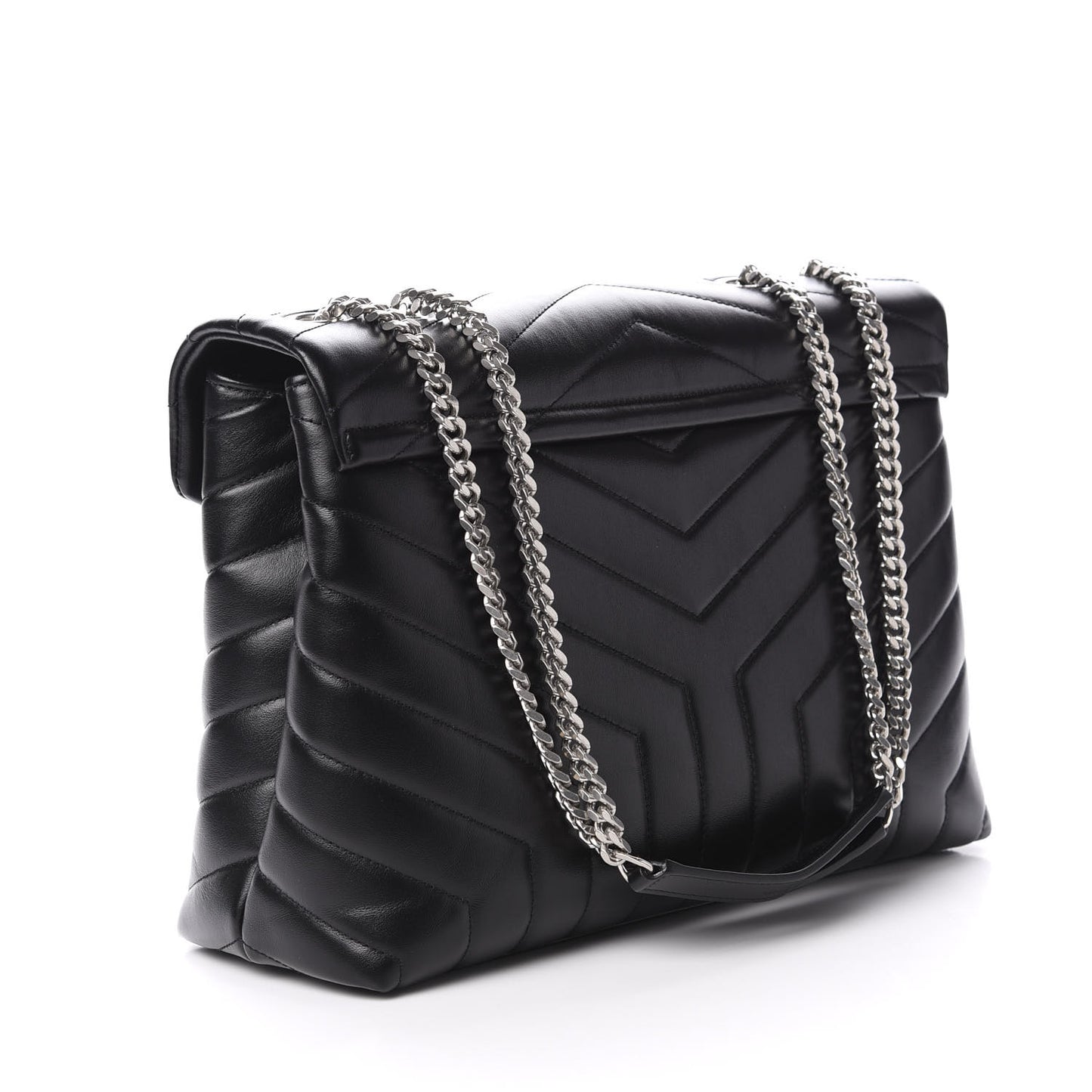 Calfskin Y Quilted Monogram Medium Loulou Chain Satchel Black