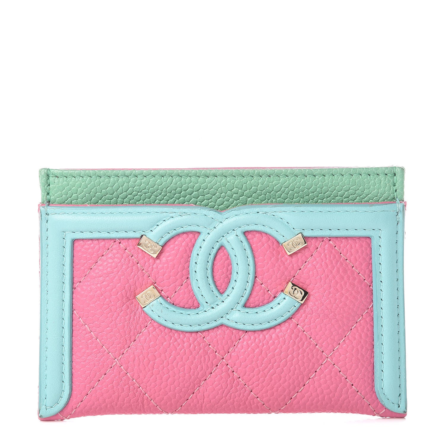 Chanel Caviar Quilted CC Filigree Card Holder Pink Blue Green 1 of 11