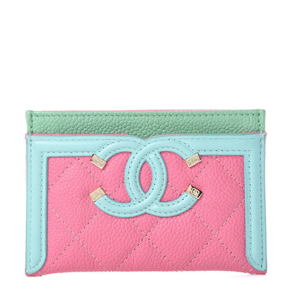 Chanel Caviar Quilted CC Filigree Card Holder Pink Blue Green 1 of 11