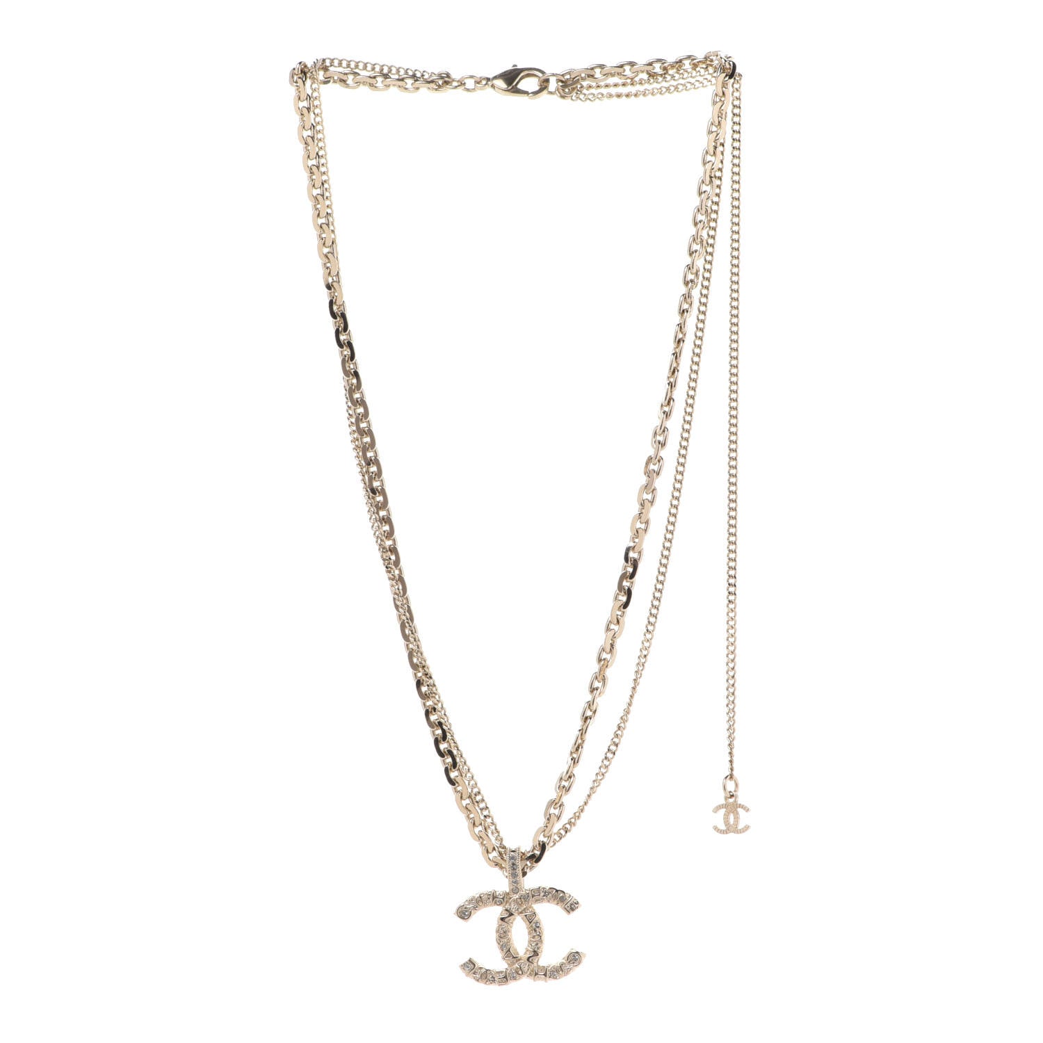 Chanel Crystal CC Multi Strand Chain Necklace Gold 3 of 6