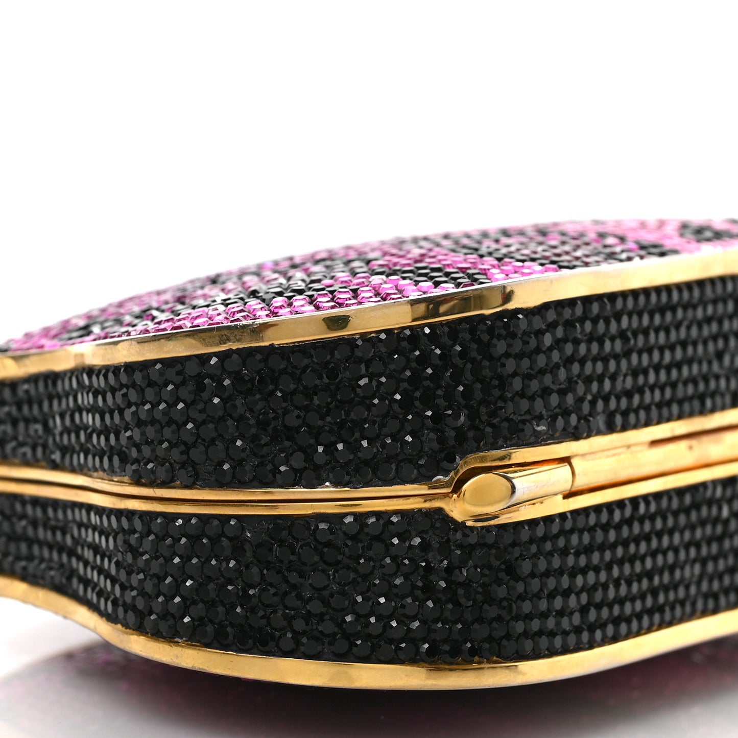 Crystal Leopard Minaudiere Clutch Pink Black Gold