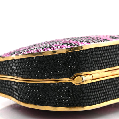 Judith Leiber Crystal Leopard Minaudiere Clutch Pink Black Gold 7 of 8