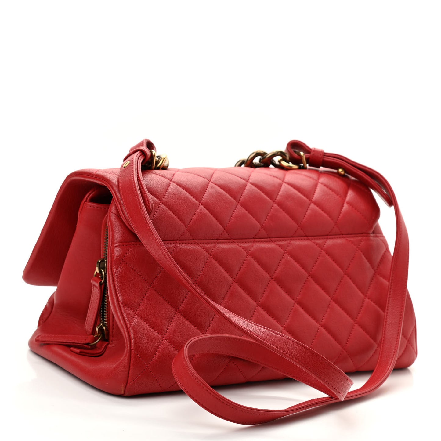 Shiny Sheepskin Quilted Large Trapezio Flap Red