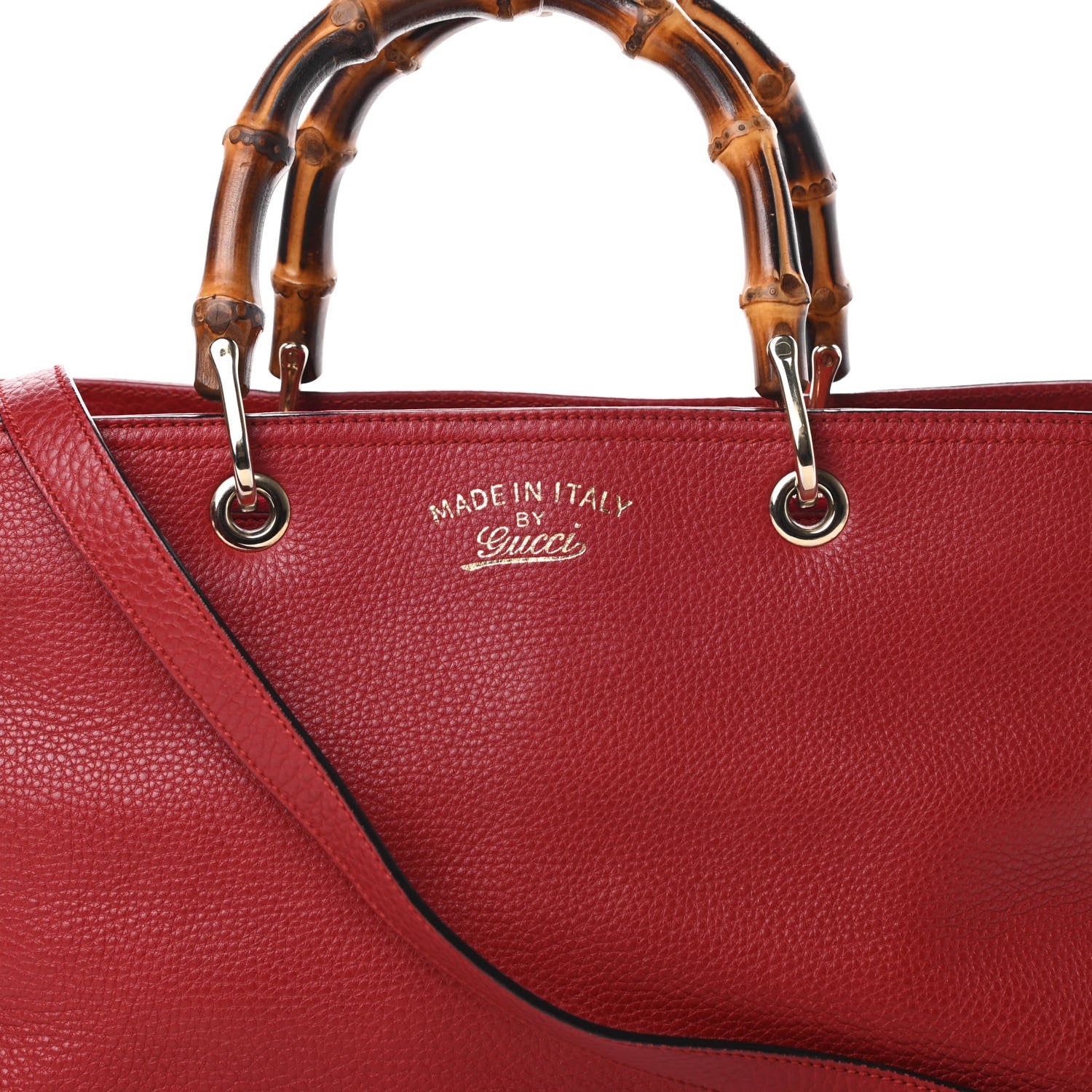 Gucci Pebbled Calfskin Medium Bamboo Shopper Tote Red 8 of 15