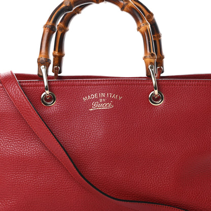 Gucci Pebbled Calfskin Medium Bamboo Shopper Tote Red 8 of 15