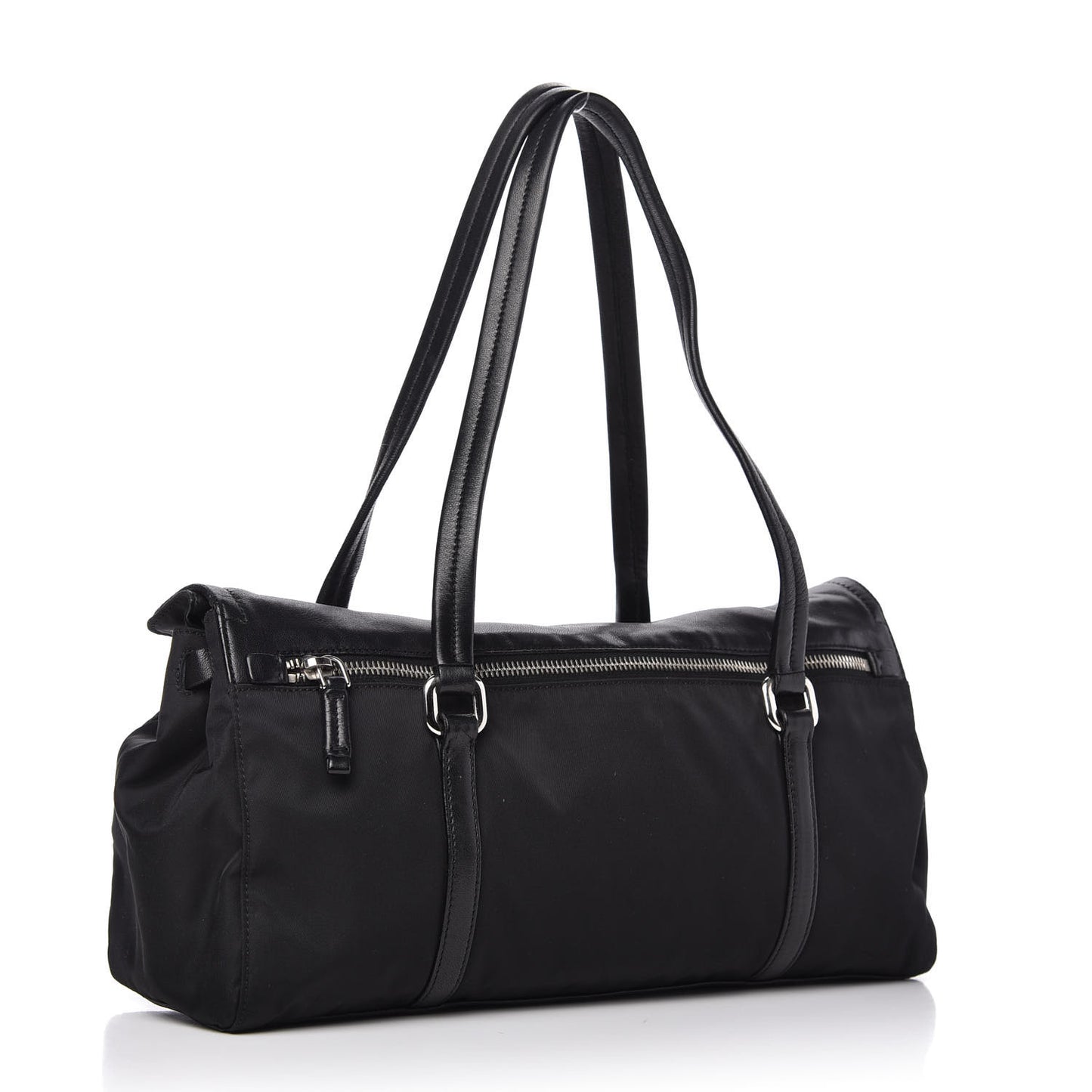 Tessuto Nylon Nappa Foldover Pushlock Satchel Black