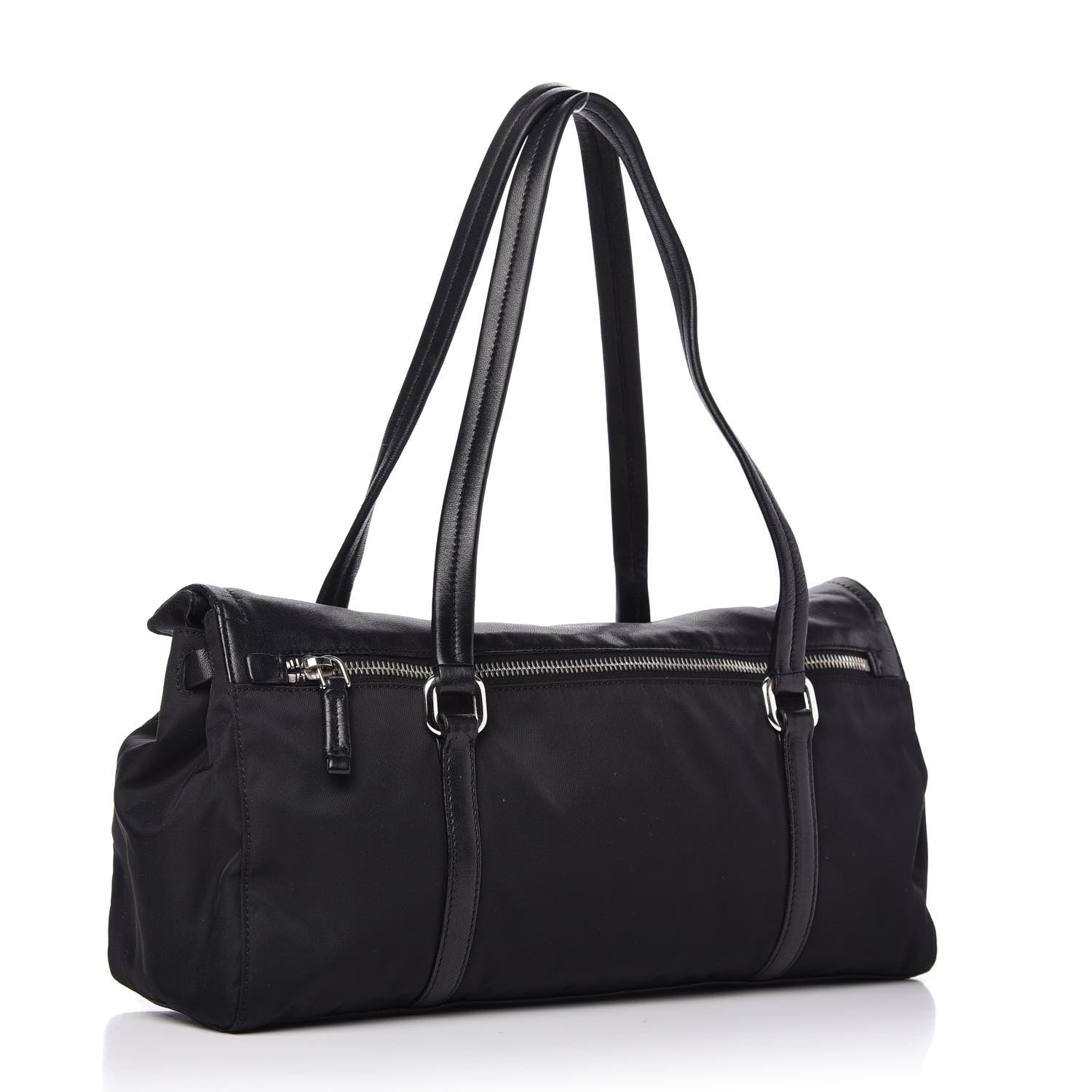 Prada Tessuto Nylon Nappa Foldover Pushlock Satchel Black 3 of 10
