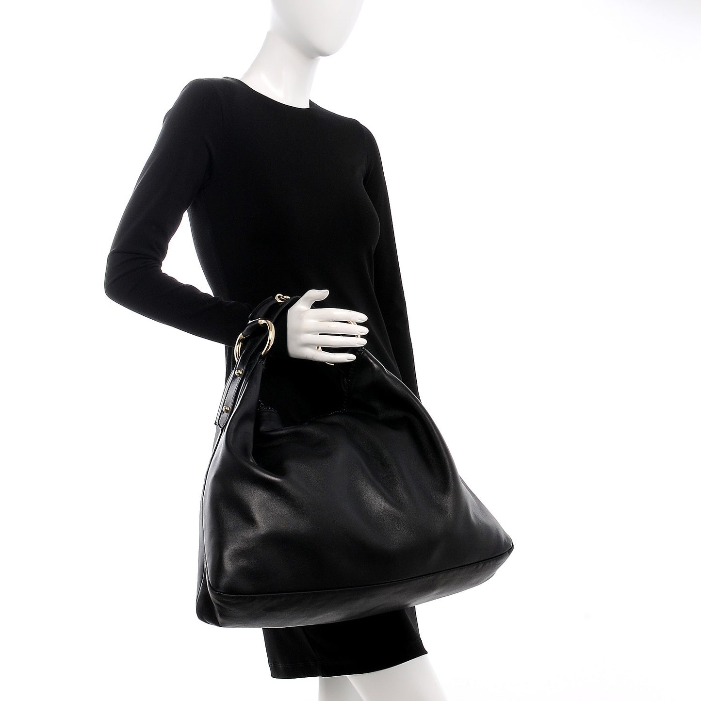 Calfskin Large Horsebit Chain Hobo Black