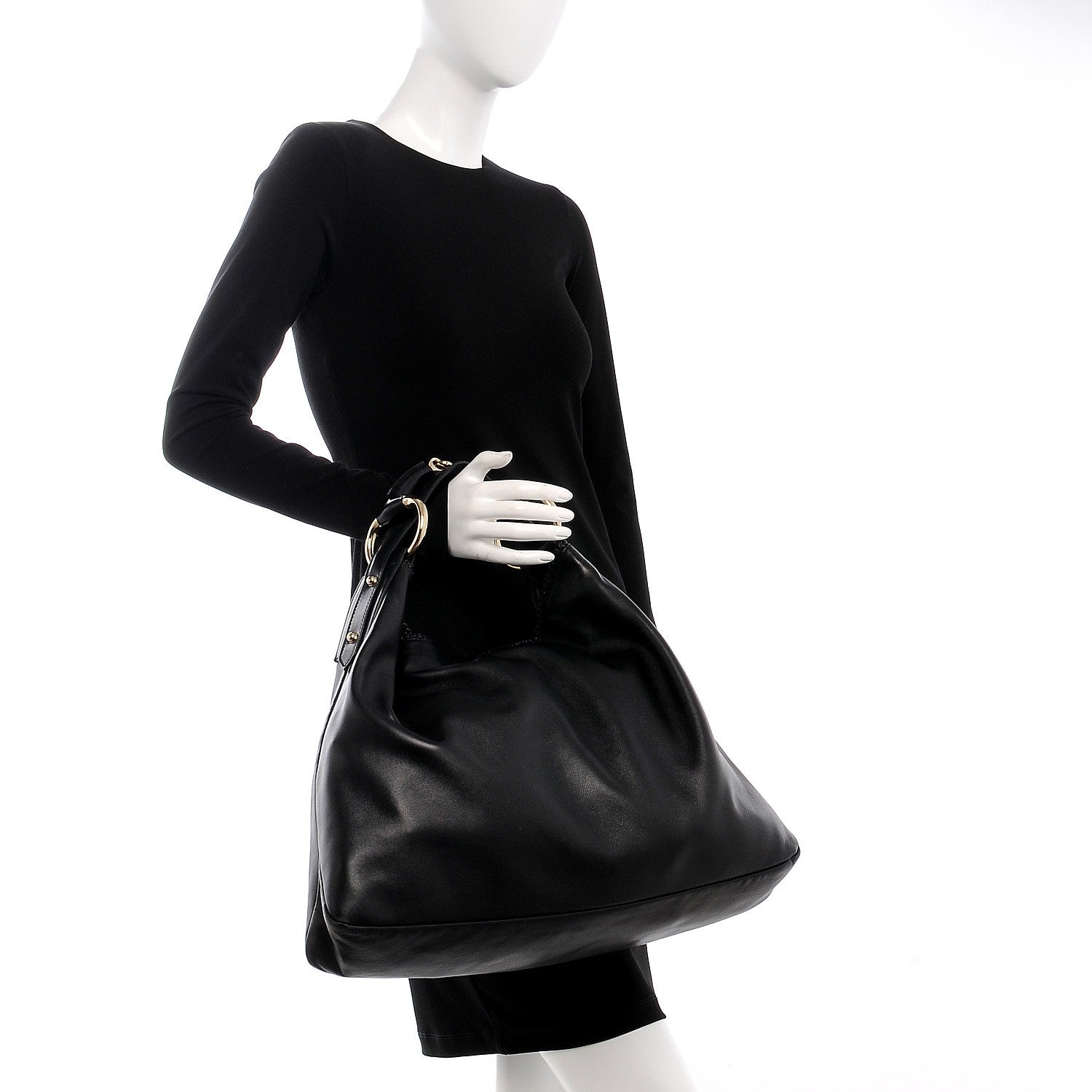 Gucci Calfskin Large Horsebit Chain Hobo Black 2 of 10