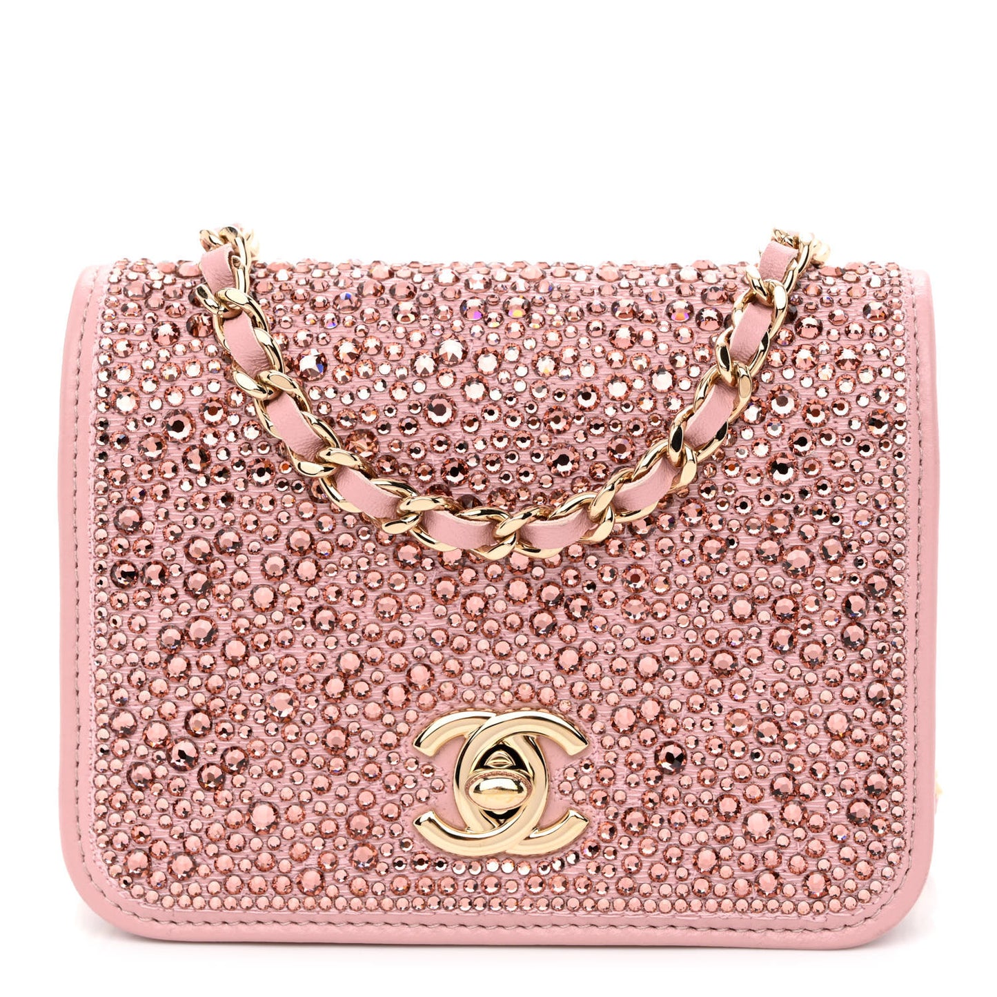 Lambskin Crystal Diamante Clutch With Chain Light Pink
