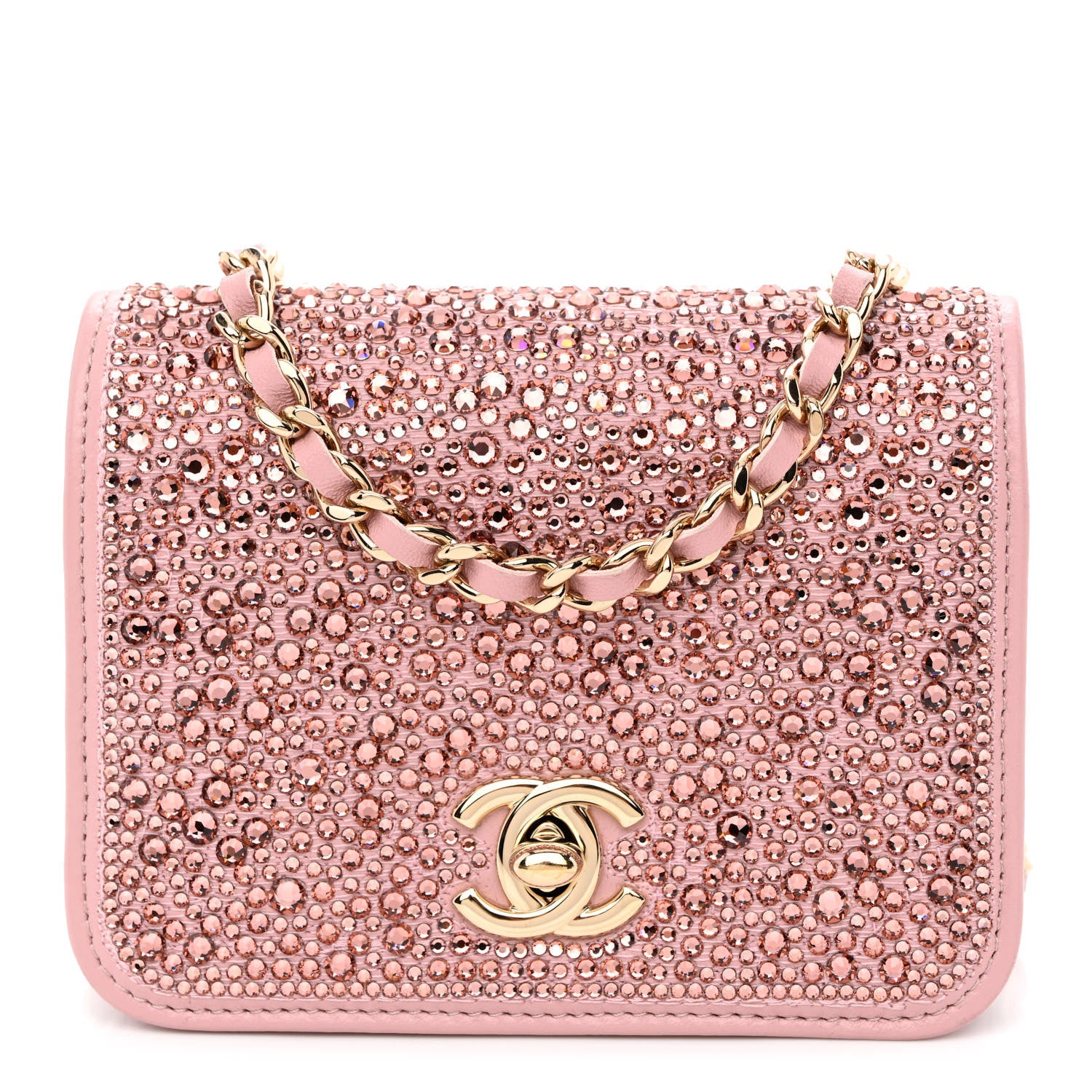 Chanel Lambskin Crystal Diamante Clutch With Chain Light Pink 1 of 9