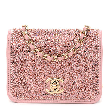 Chanel Lambskin Crystal Diamante Clutch With Chain Light Pink 1 of 9