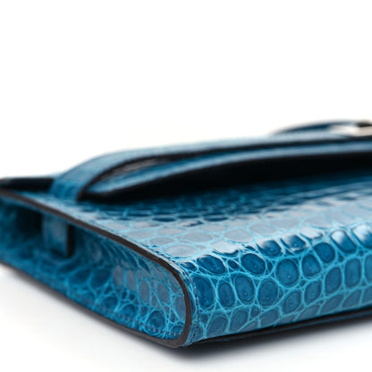 Hermes Shiny Porosus Crocodile Kelly Cut Pochette Bleu Izmir 9 of 11