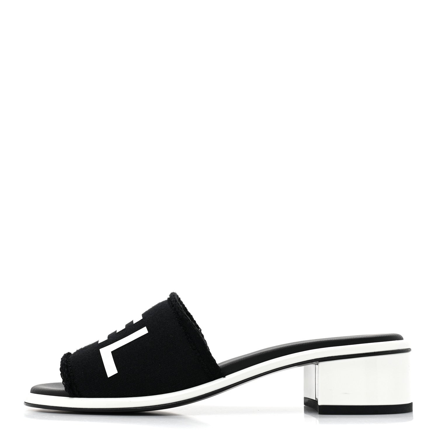 Chanel Cotton Logo Mule Sandals 35 Black White 1 of 11