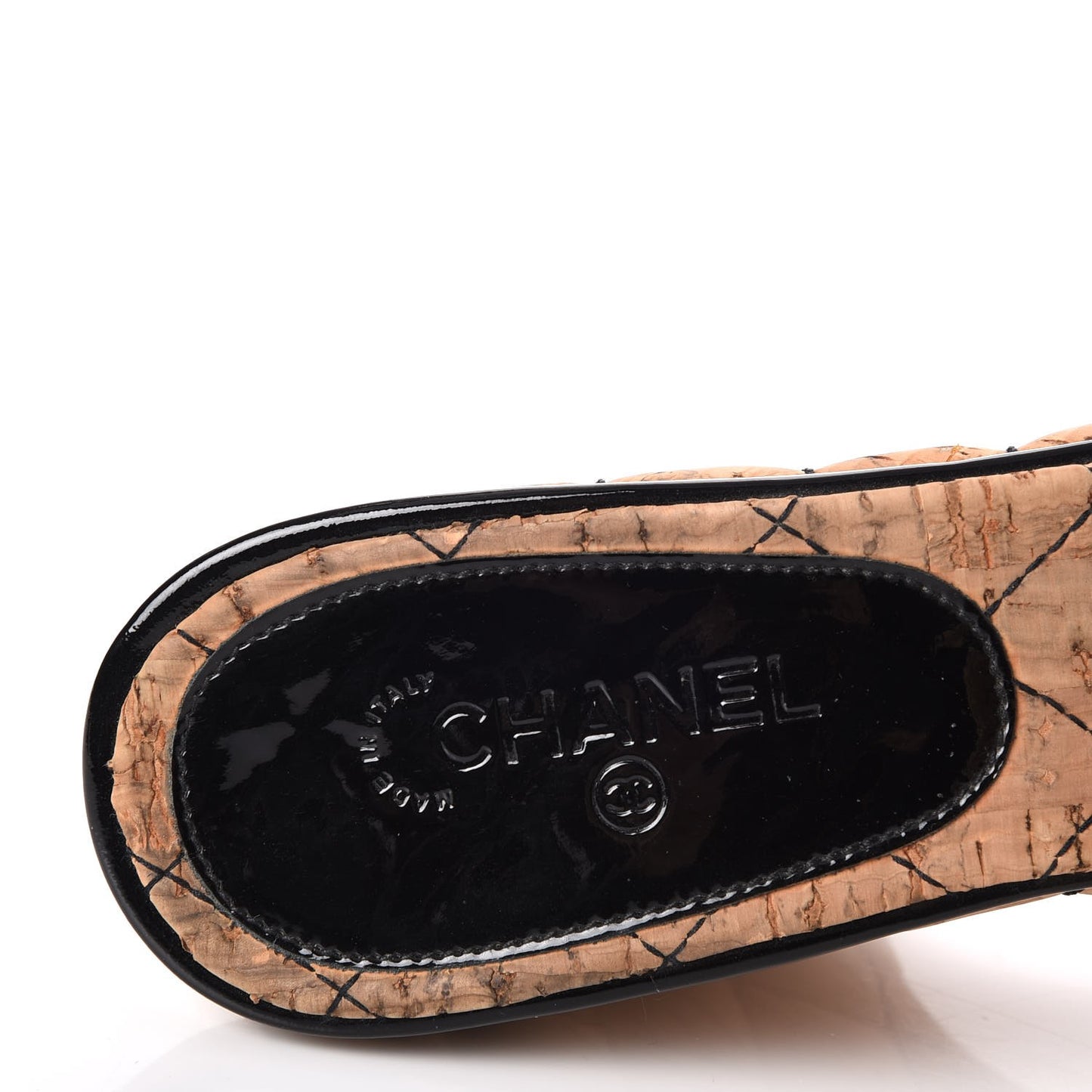 Patent Cork Quilted CC Wedge Mule Sandals 38 Black