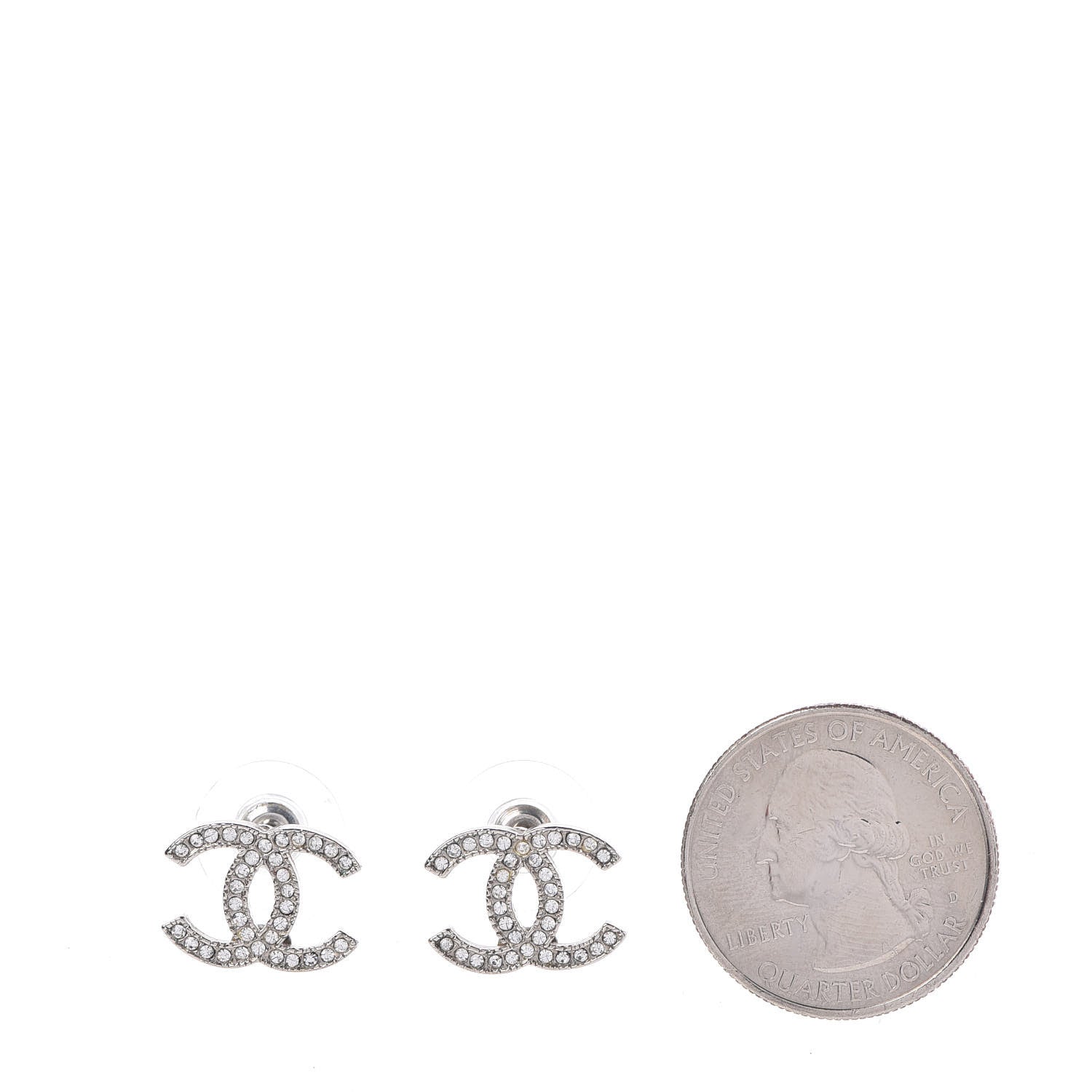 Chanel Crystal Timeless CC Earrings Silver 2 of 5
