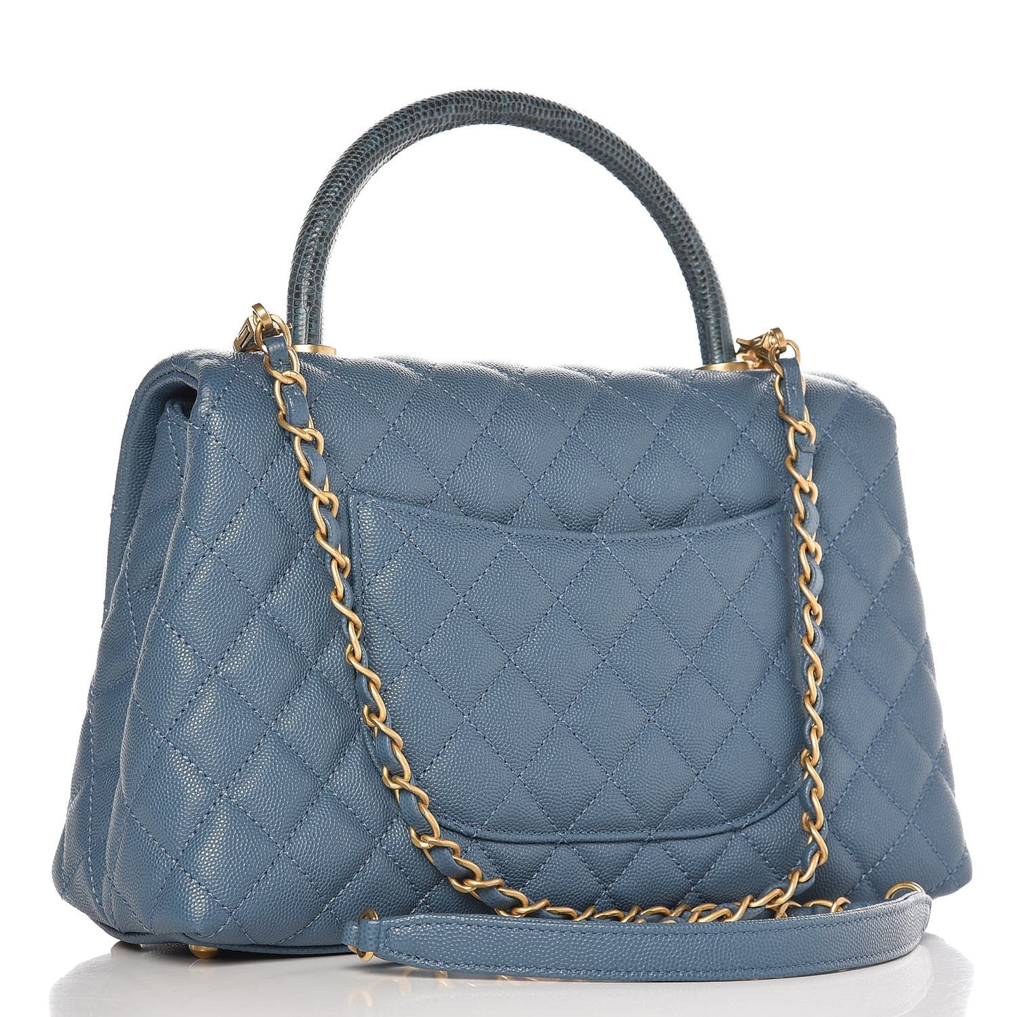 Caviar Lizard Quilted Small Coco Handle Flap Blue