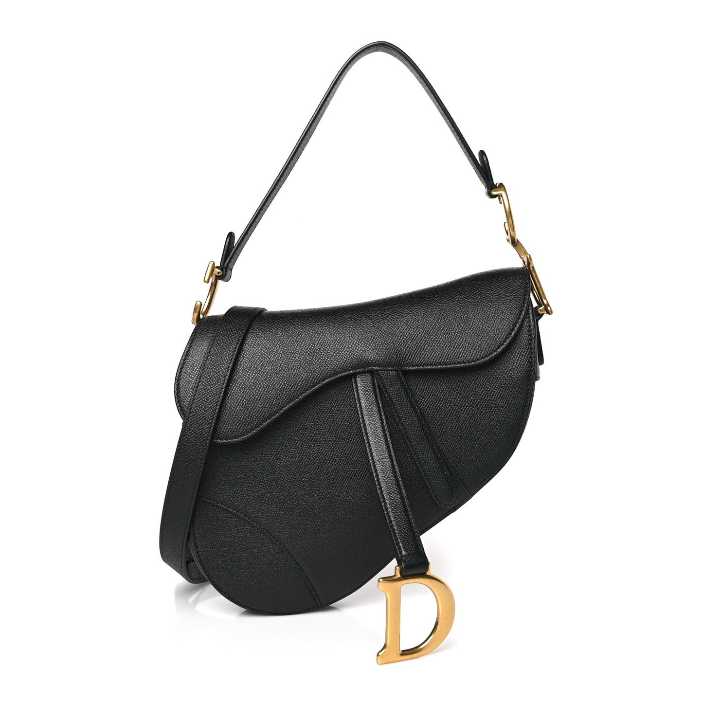 Grained Calfskin Saddle Bag With Strap Black