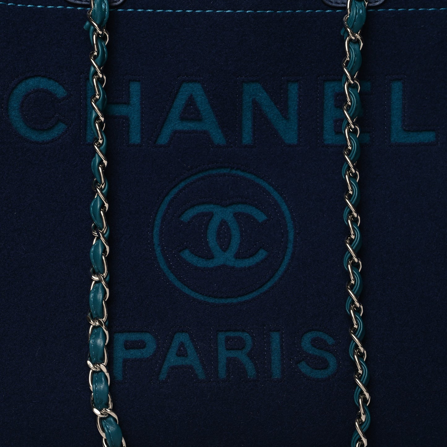 Wool Felt Calfskin Large Deauville Tote Blue Dark Blue