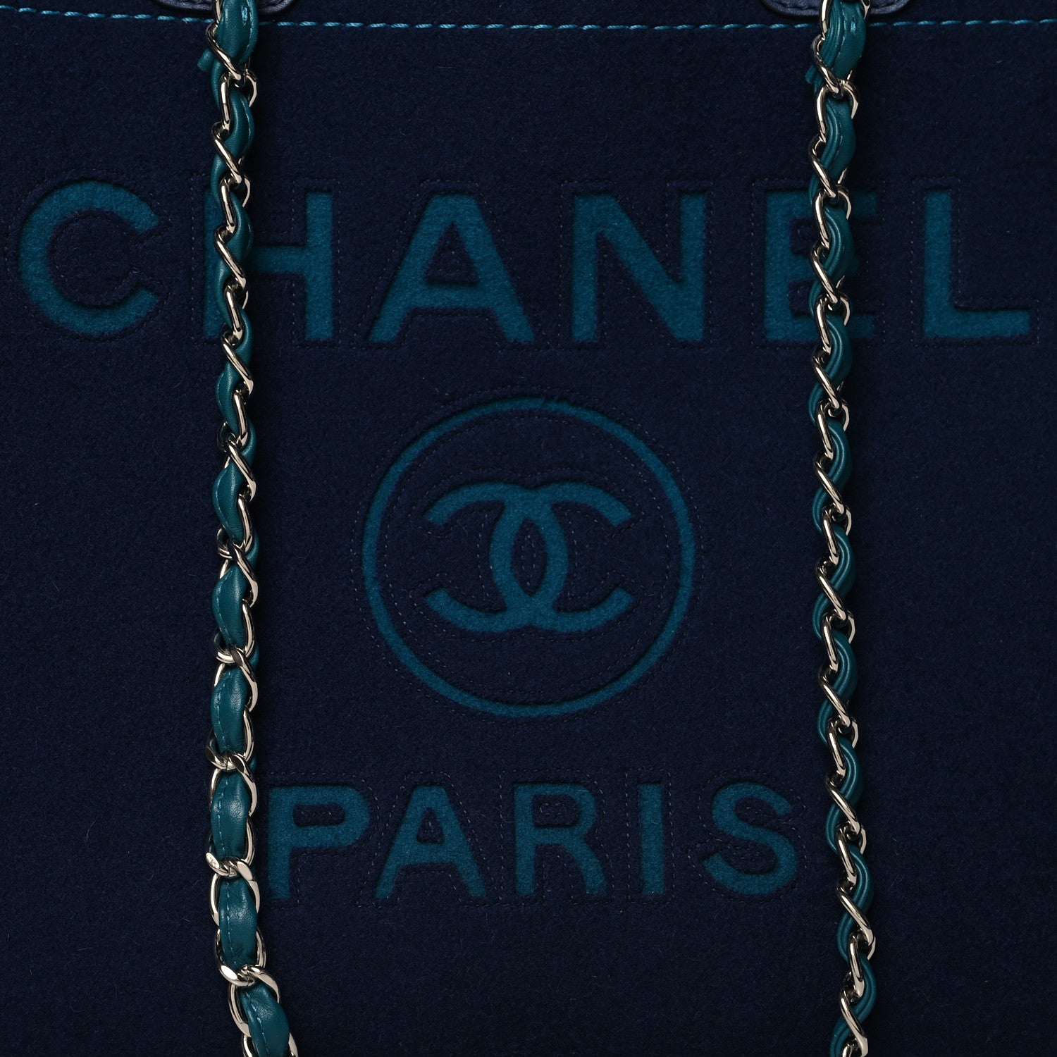 Chanel Wool Felt Calfskin Large Deauville Tote Blue Dark Blue 8 of 10
