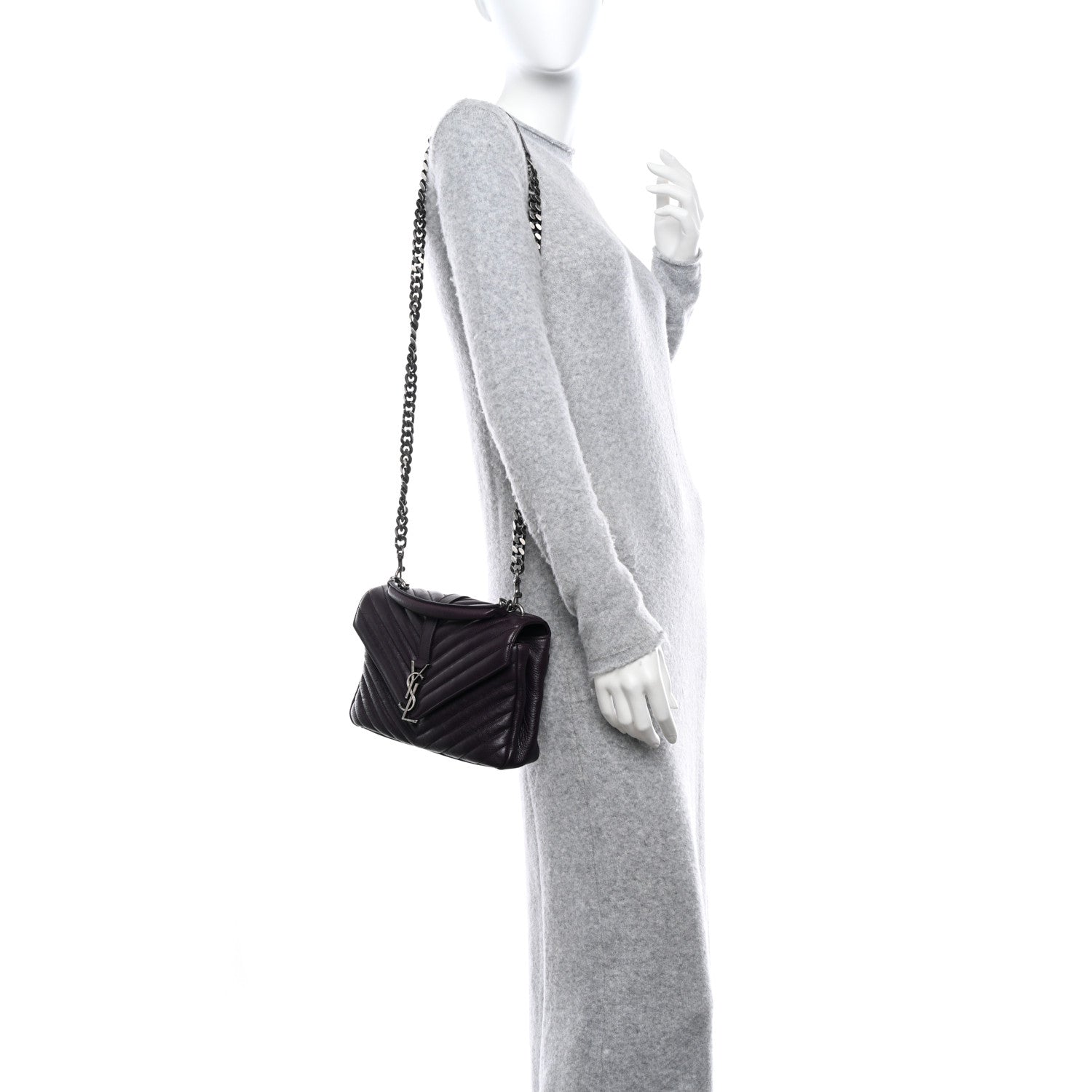 Saint Laurent Sheepskin Matelasse Chevron Monogram Medium College Bag Amaranto 2 of 12
