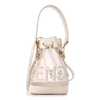 Fendi Mesh Vitello King F is Fendi Logo Embroidered Mini Mon Tresor Bucket Bag Sabbia White Ice 1 of 16