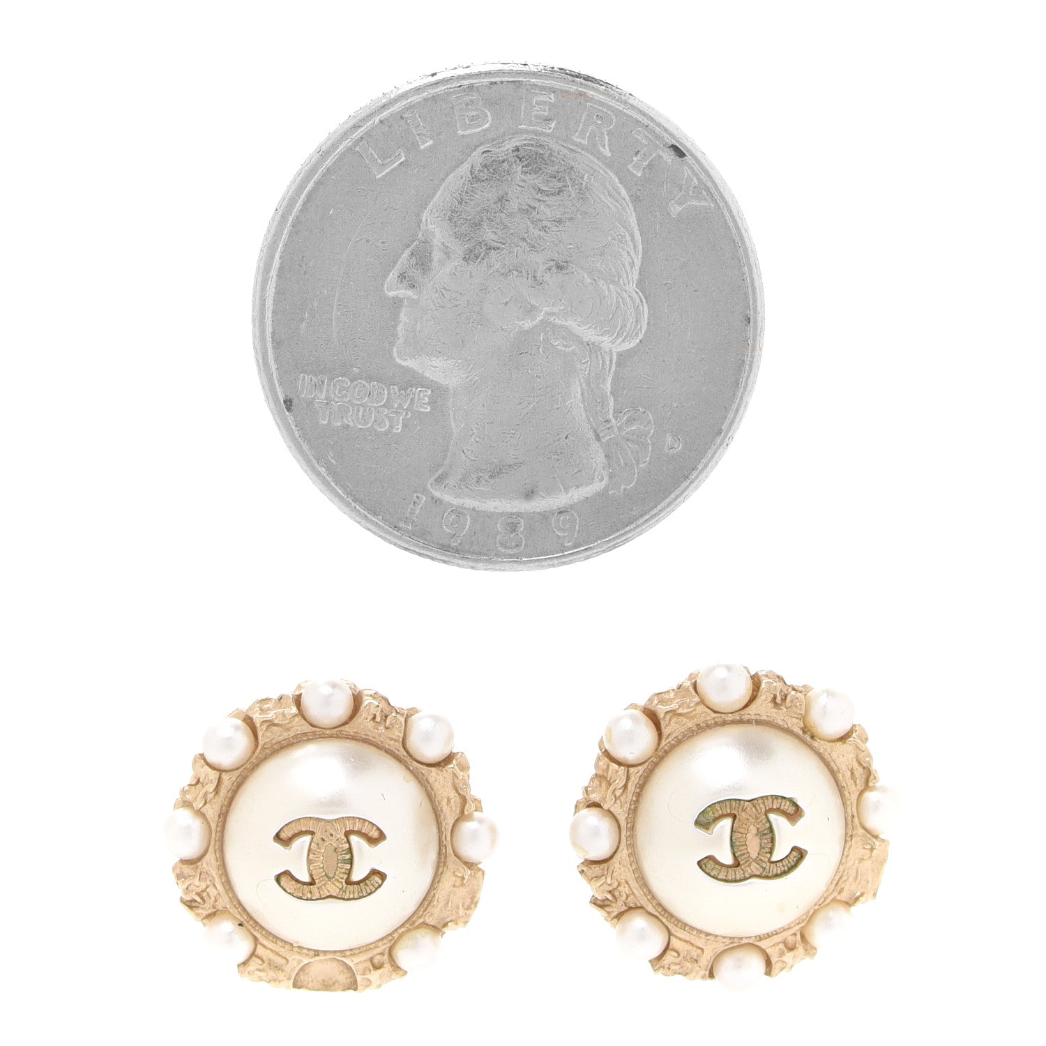 Chanel Pearl Crystal CC Round Earrings Gold 2 of 6