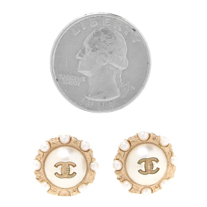 Chanel Pearl Crystal CC Round Earrings Gold 2 of 6