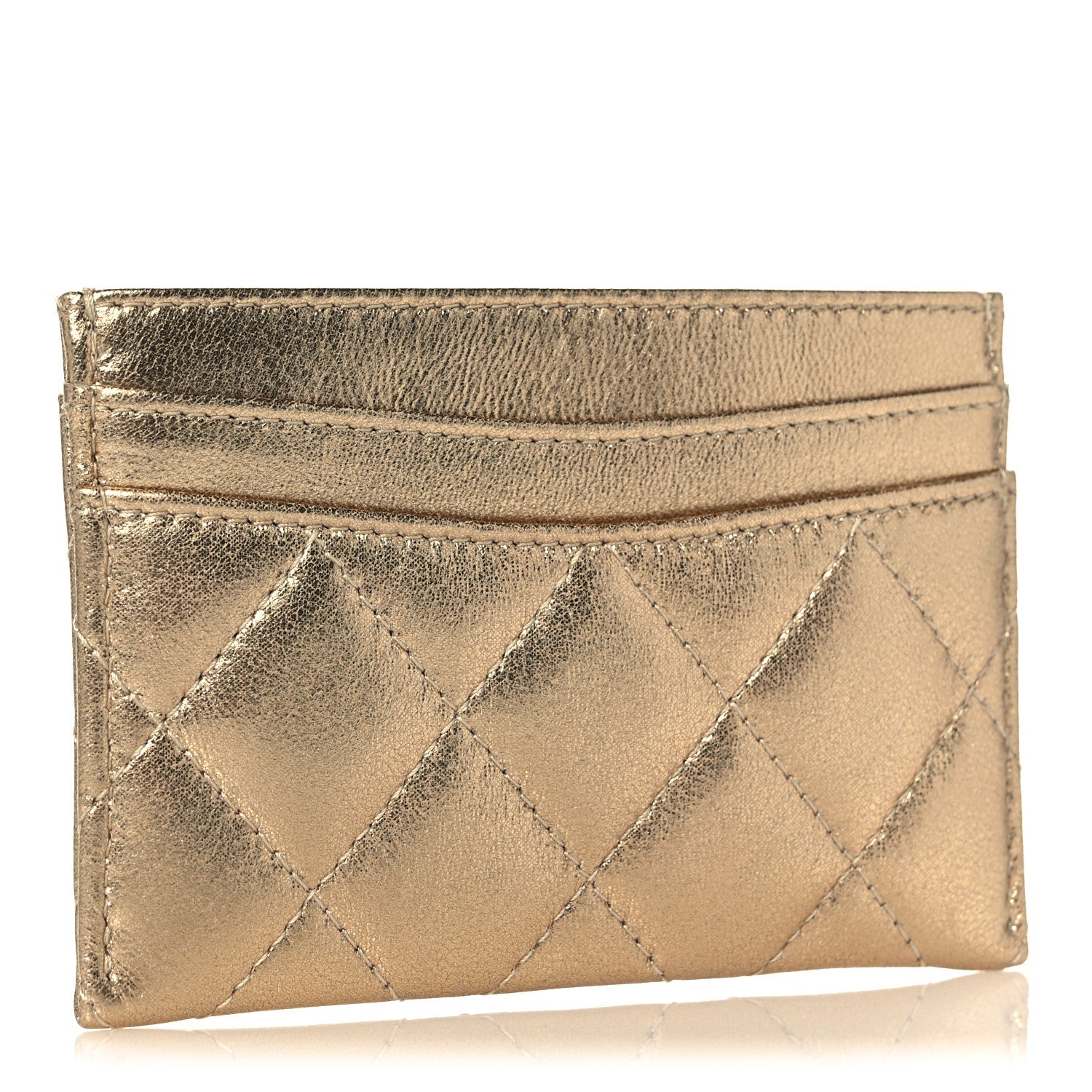 Chanel Metallic Lambskin Quilted CC Card Holder Gold 3 of 10