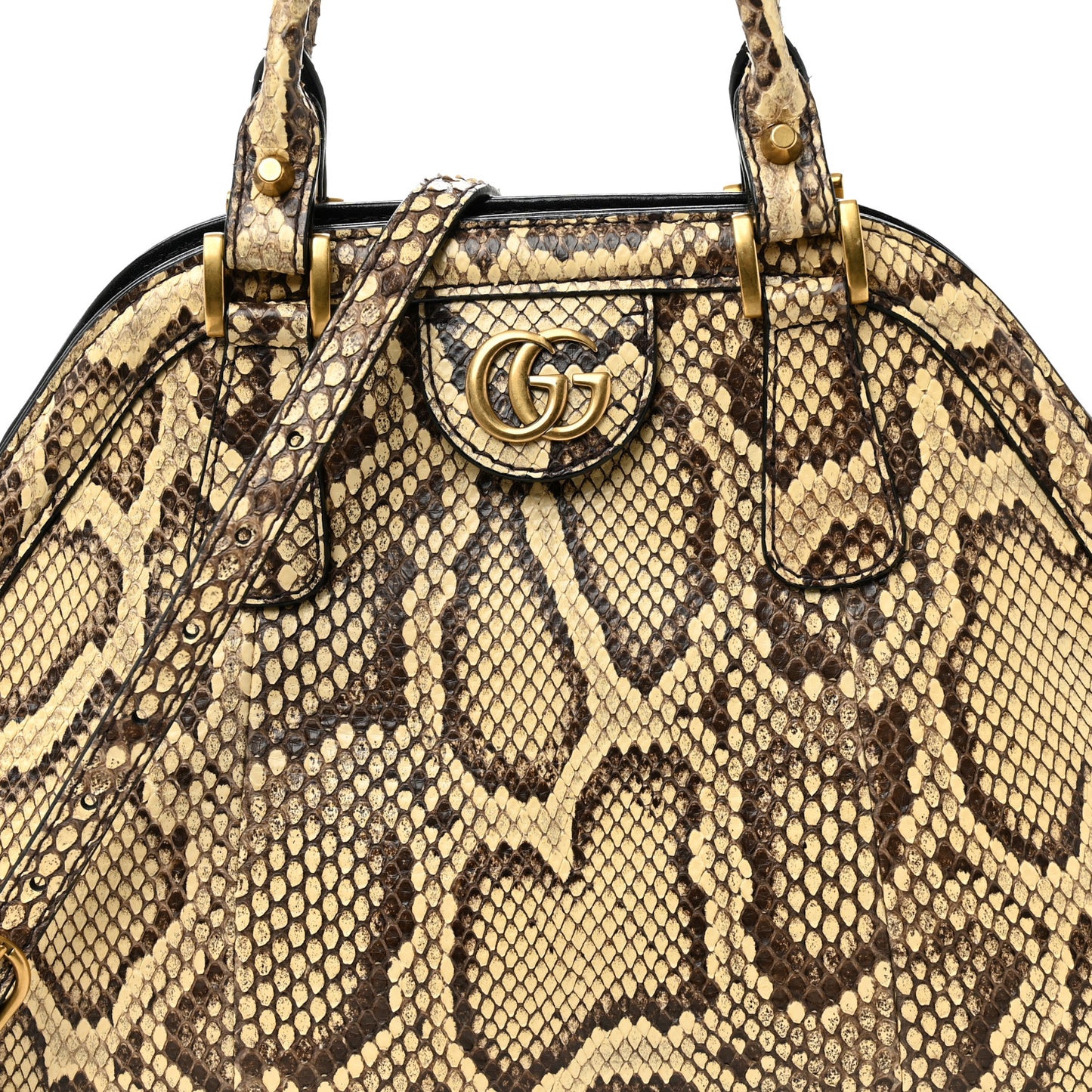 Snakeskin Medium Re(Belle) Top Handle Bag Beige