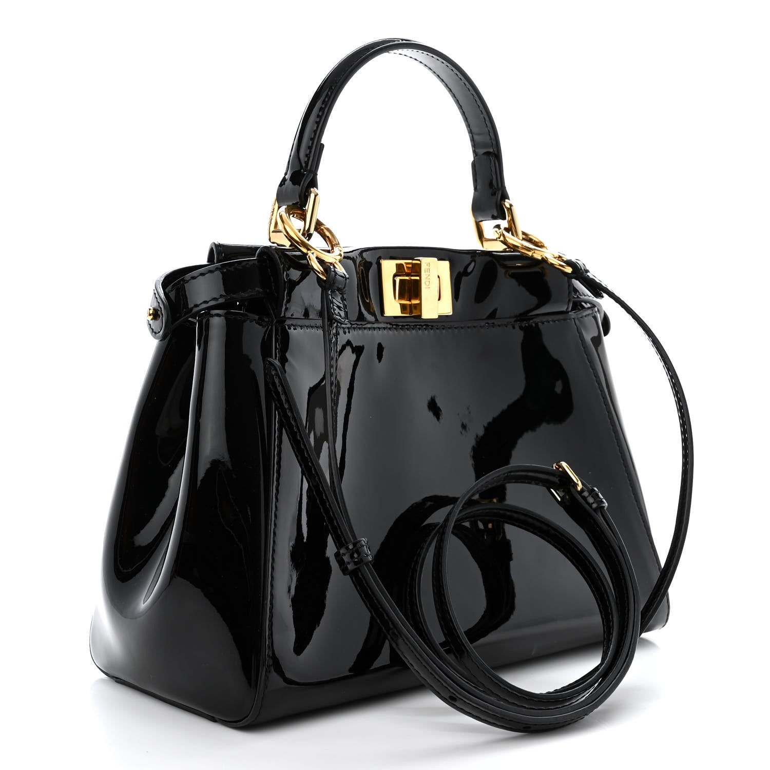 Fendi Vitello Vernice Mou Mini Peekaboo Iconic Satchel Black 3 of 10