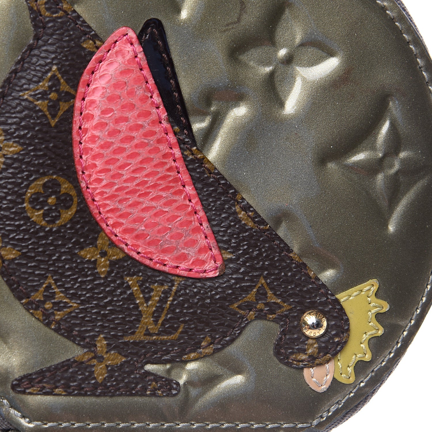Louis Vuitton Vernis Animania Coq Rooster Round Coin Purse Gris Art Deco 7 of 8