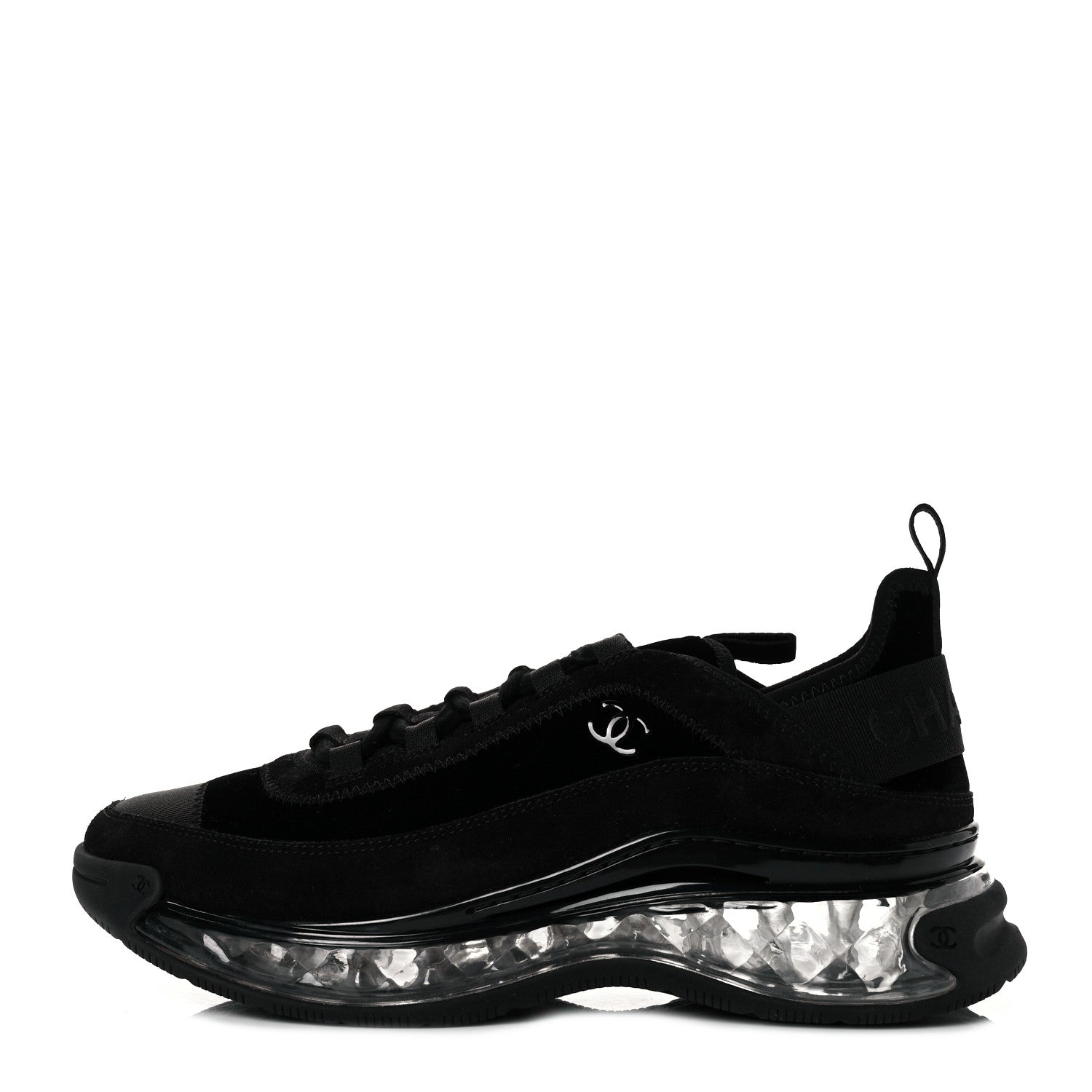 Chanel Suede Calfskin Velvet Grosgrain CC Sneakers 39.5 Black 1 of 8